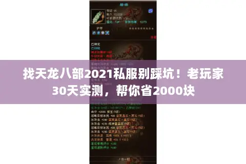 找天龙八部2021私服别踩坑！老玩家30天实测，帮你省2000块