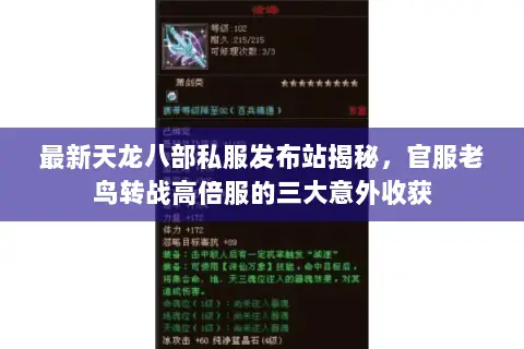 最新天龙八部私服发布站揭秘，官服老鸟转战高倍服的三大意外收获