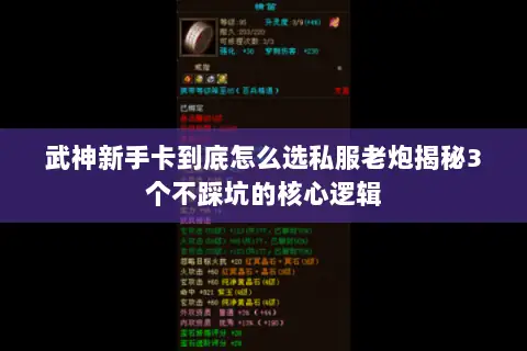 武神新手卡到底怎么选私服老炮揭秘3个不踩坑的核心逻辑