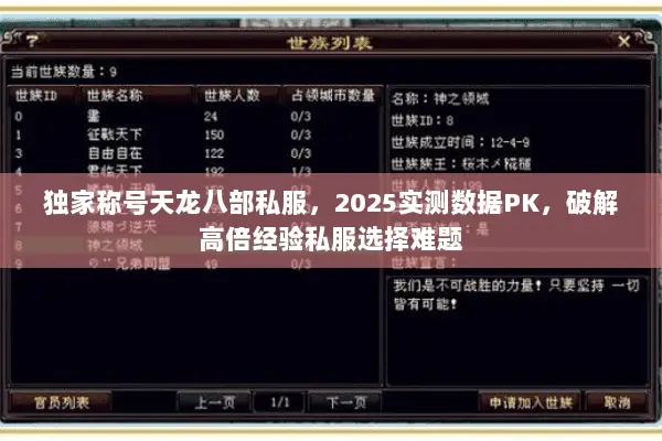 独家称号天龙八部私服，2025实测数据PK，破解高倍经验私服选择难题