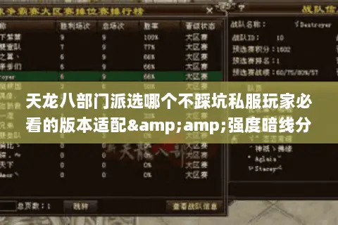 天龙八部门派选哪个不踩坑私服玩家必看的版本适配&amp;强度暗线分析
