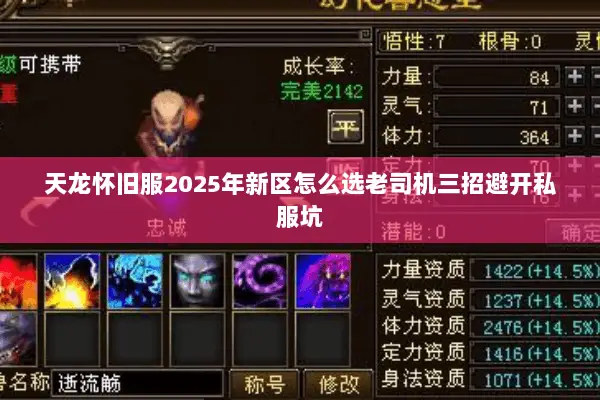天龙怀旧服2025年新区怎么选老司机三招避开私服坑 天龙怀旧服2025年新区怎么选老司机三招避开私服坑