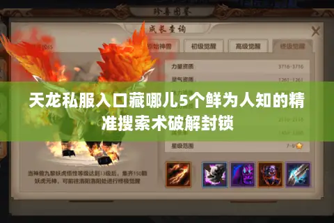 天龙私服入口藏哪儿5个鲜为人知的精准搜索术破解封锁