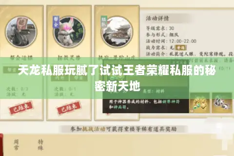 天龙私服玩腻了试试王者荣耀私服的秘密新天地 天龙私服玩腻了试试王者荣耀私服的秘密新天地