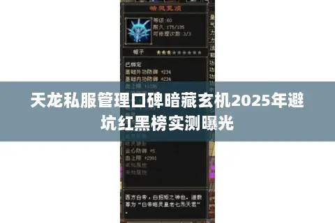 天龙私服管理口碑暗藏玄机2025年避坑红黑榜实测曝光 天龙私服管理口碑暗藏玄机2025年避坑红黑榜实测曝光