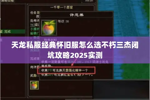 天龙私服经典怀旧服怎么选不朽三杰闭坑攻略2025实测