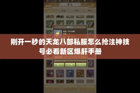 刚开一秒的天龙八部私服怎么抢注神技号必看新区爆肝手册 刚开一秒的天龙八部私服怎么抢注神技号必看新区爆肝手册