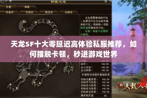天龙SF十大零延迟高体验私服推荐,如何摆脱卡顿,秒进游戏世界 天龙SF十大零延迟高体验私服推荐,如何摆脱卡顿,秒进游戏世界