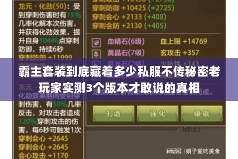 霸主套装到底藏着多少私服不传秘密老玩家实测3个版本才敢说的真相