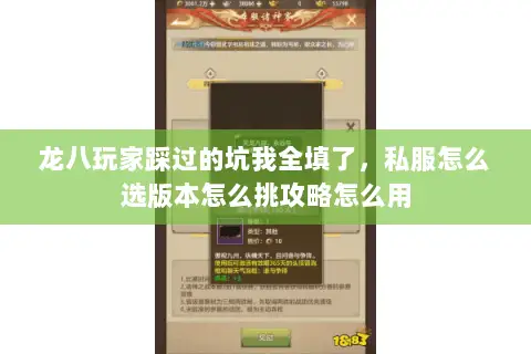 龙八玩家踩过的坑我全填了,私服怎么选版本怎么挑攻略怎么用 龙八玩家踩过的坑我全填了,私服怎么选版本怎么挑攻略怎么用
