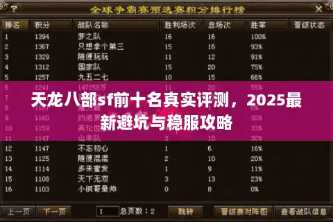 天龙八部sf前十名真实评测,2025最新避坑与稳服攻略 天龙八部sf前十名真实评测,2025最新避坑与稳服攻略