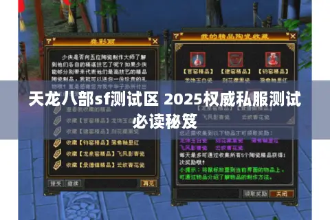 天龙八部sf测试区 2025权威私服测试必读秘笈