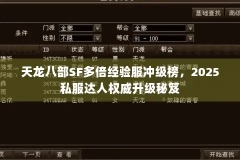 天龙八部SF多倍经验服冲级榜,2025私服达人权威升级秘笈 天龙八部SF多倍经验服冲级榜,2025私服达人权威升级秘笈