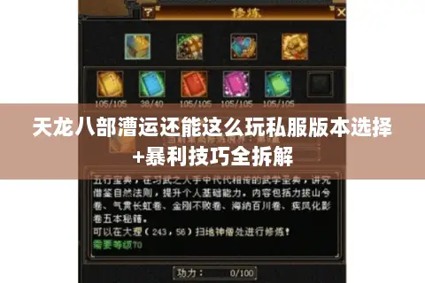 天龙八部漕运还能这么玩私服版本选择+暴利技巧全拆解