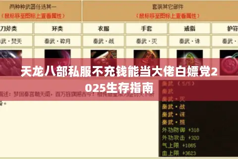 天龙八部私服不充钱能当大佬白嫖党2025生存指南 天龙八部私服不充钱能当大佬白嫖党2025生存指南