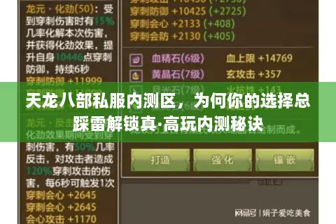 天龙八部私服内测区,为何你的选择总踩雷解锁真·高玩内测秘诀 天龙八部私服内测区,为何你的选择总踩雷解锁真·高玩内测秘诀
