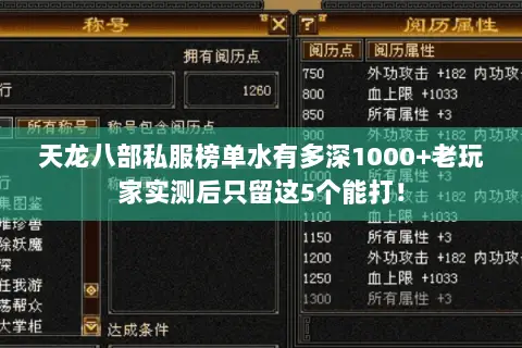天龙八部私服榜单水有多深1000+老玩家实测后只留这5个能打! 天龙八部私服榜单水有多深1000+老玩家实测后只留这5个能打!
