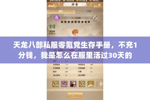 天龙八部私服零氪党生存手册,不充1分钱,我是怎么在服里活过30天的 天龙八部私服零氪党生存手册,不充1分钱,我是怎么在服里活过30天的
