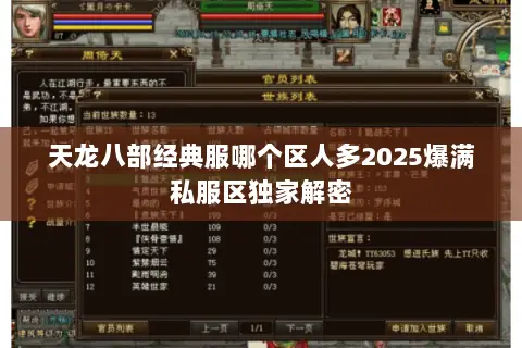 天龙八部经典服哪个区人多2025爆满私服区独家解密