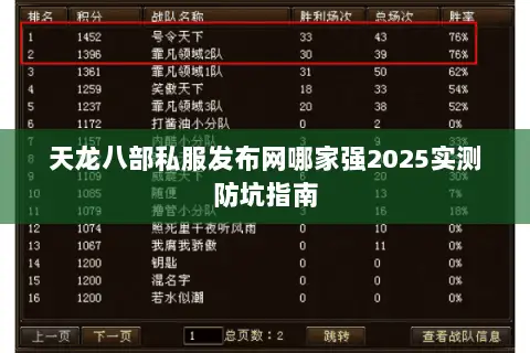 天龙八部私服发布网哪家强2025实测防坑指南