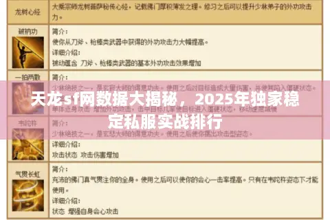 天龙sf网数据大揭秘，2025年独家稳定私服实战排行