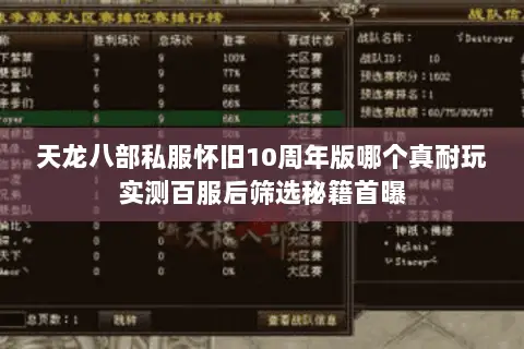 天龙八部私服怀旧10周年版哪个真耐玩实测百服后筛选秘籍首曝 天龙八部私服怀旧10周年版哪个真耐玩实测百服后筛选秘籍首曝