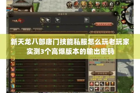 新天龙八部唐门技能私服怎么玩老玩家实测3个高爆版本的输出密码