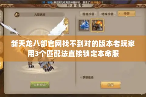 新天龙八部官网找不到对的版本老玩家用3个匹配法直接锁定本命服