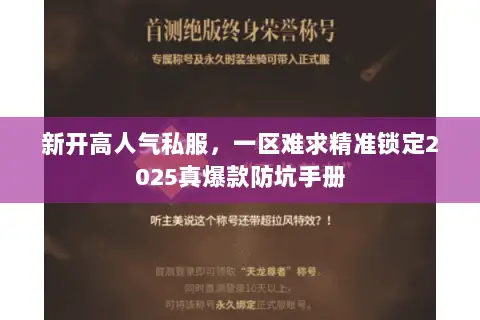 新开高人气私服，一区难求精准锁定2025真爆款防坑手册