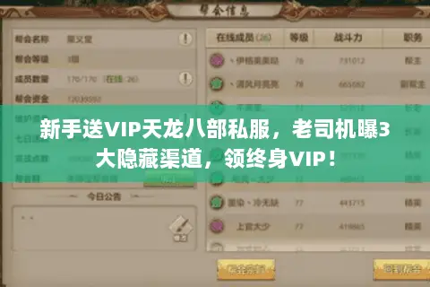 新手送VIP天龙八部私服,老司机曝3大隐藏渠道,领终身VIP! 新手送VIP天龙八部私服,老司机曝3大隐藏渠道,领终身VIP!