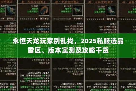 永恒天龙玩家别乱找,2025私服选品雷区、版本实测及攻略干货 永恒天龙玩家别乱找,2025私服选品雷区、版本实测及攻略干货