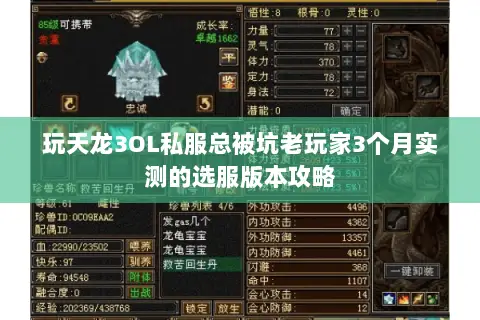 玩天龙3OL私服总被坑老玩家3个月实测的选服版本攻略 玩天龙3OL私服总被坑老玩家3个月实测的选服版本攻略