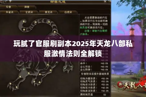 玩腻了官服刷副本2025年天龙八部私服激情法则全解锁