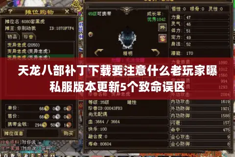 天龙八部补丁下载要注意什么老玩家曝私服版本更新5个致命误区 天龙八部补丁下载要注意什么老玩家曝私服版本更新5个致命误区