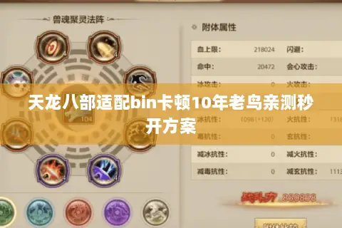 天龙八部适配bin卡顿10年老鸟亲测秒开方案 天龙八部适配bin卡顿10年老鸟亲测秒开方案