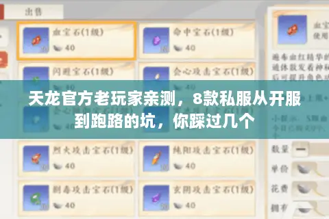 天龙官方老玩家亲测,8款私服从开服到跑路的坑,你踩过几个 天龙官方老玩家亲测,8款私服从开服到跑路的坑,你踩过几个