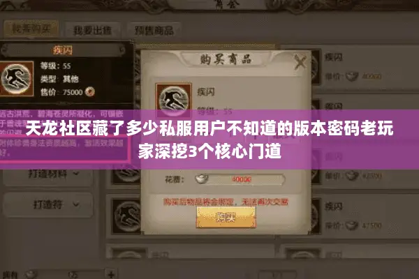 天龙社区藏了多少私服用户不知道的版本密码老玩家深挖3个核心门道