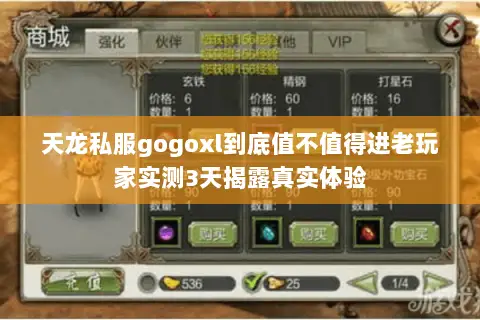 天龙私服gogoxl到底值不值得进老玩家实测3天揭露真实体验 天龙私服gogoxl到底值不值得进老玩家实测3天揭露真实体验