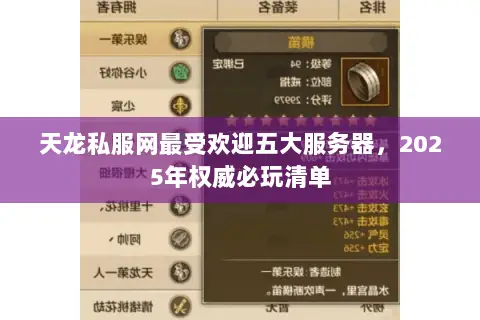 天龙私服网最受欢迎五大服务器，2025年权威必玩清单