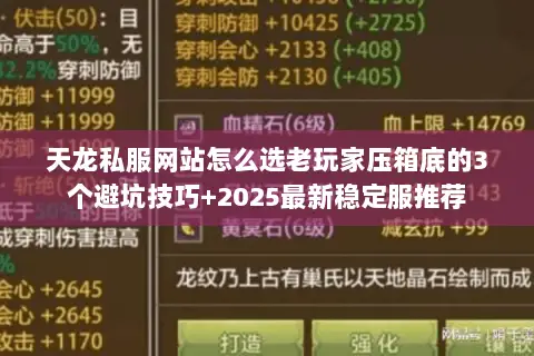 天龙私服网站怎么选老玩家压箱底的3个避坑技巧+2025最新稳定服推荐 天龙私服网站怎么选老玩家压箱底的3个避坑技巧+2025最新稳定服推荐