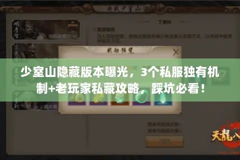 少室山隐藏版本曝光，3个私服独有机制+老玩家私藏攻略，踩坑必看！