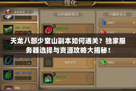 天龙八部少室山副本如何通关?独家服务器选择与资源攻略大揭秘! 天龙八部少室山副本如何通关?独家服务器选择与资源攻略大揭秘!