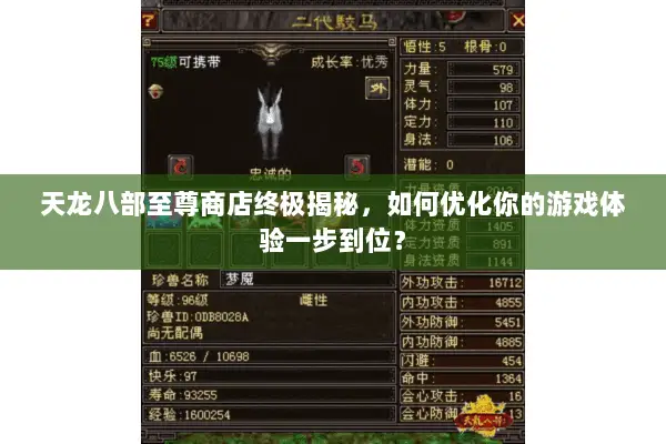 天龙八部至尊商店终极揭秘,如何优化你的游戏体验一步到位? 天龙八部至尊商店终极揭秘,如何优化你的游戏体验一步到位?