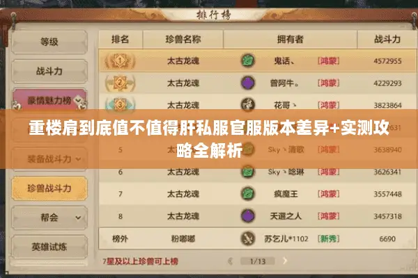 重楼肩到底值不值得肝私服官服版本差异+实测攻略全解析 重楼肩到底值不值得肝私服官服版本差异+实测攻略全解析