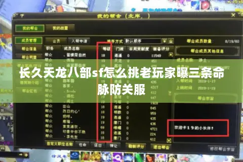 长久天龙八部sf怎么挑老玩家曝三条命脉防关服