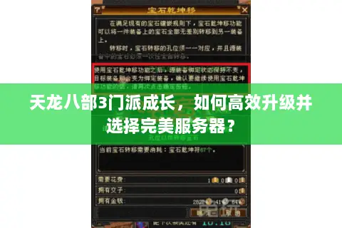天龙八部3门派成长，如何高效升级并选择完美服务器？