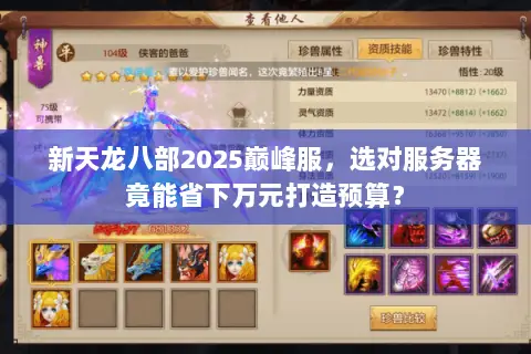 新天龙八部2025巅峰服,选对服务器竟能省下万元打造预算? 新天龙八部2025巅峰服,选对服务器竟能省下万元打造预算?