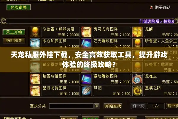 天龙私服外挂下载,安全高效获取工具,提升游戏体验的终极攻略? 天龙私服外挂下载,安全高效获取工具,提升游戏体验的终极攻略?