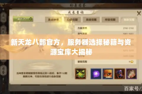 新天龙八部官方，服务器选择秘籍与资源宝库大揭秘
