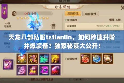 天龙八部私服tztianlin,如何秒速升阶并爆装备?独家秘笈大公开! 天龙八部私服tztianlin,如何秒速升阶并爆装备?独家秘笈大公开!